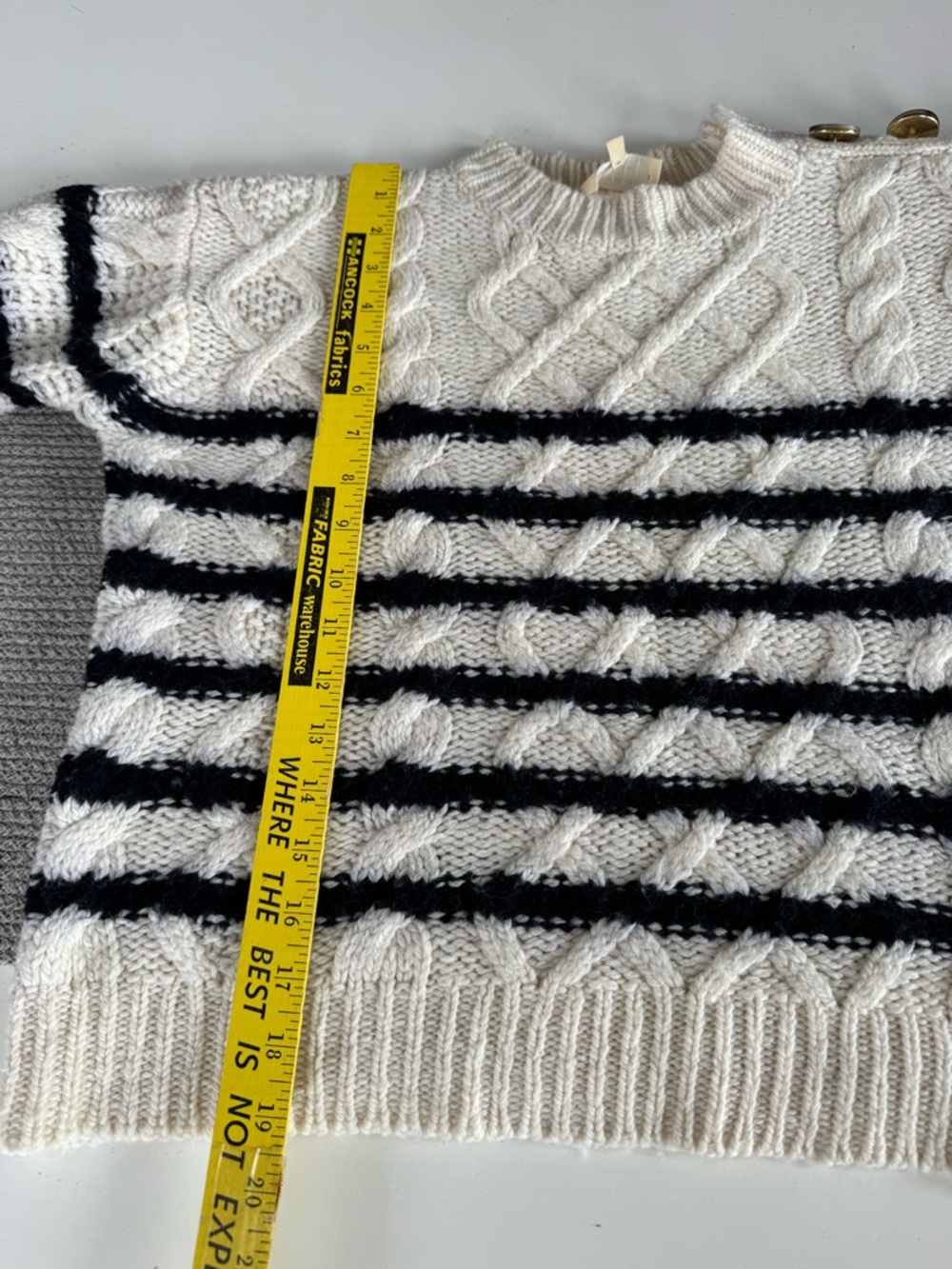SEZANE James Navy Blue Ivory Striped Cable Knit Button Shoulder Sweater Sz Small - Picture 4 of 10
